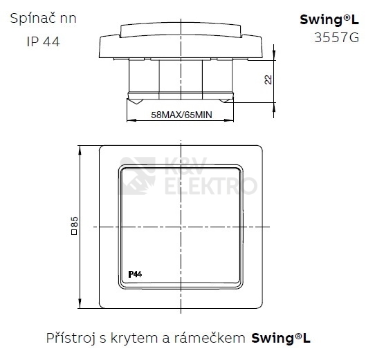 Obrázek produktu ABB Swing (L) tlačítko č.1/0 IP44 jasně bílá 3557G-A80940 B1 3