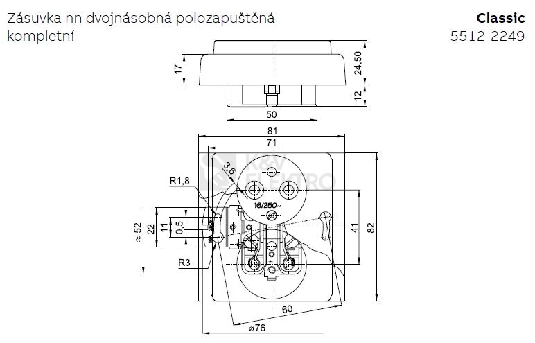 Obrázek produktu ABB Classic dvojzásuvka hnědá 5512-2249 H3 polozapuštěná 1