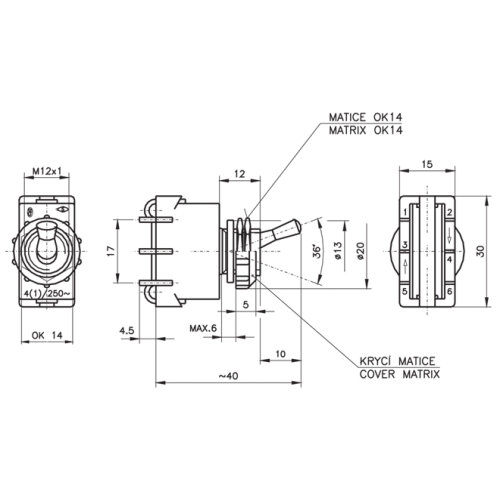 Vypínač Desko 3336-62870 páčkový vestavný 4A 250V bílá matice