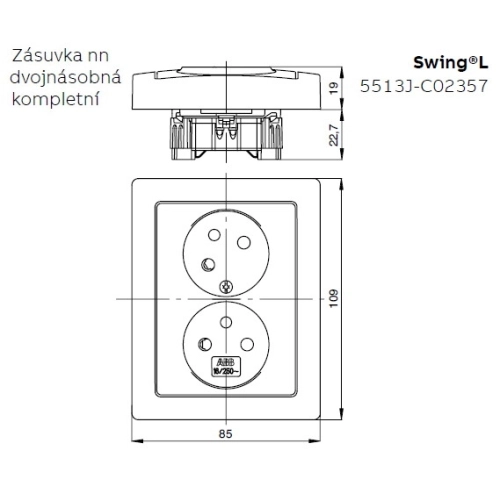 ABB Swing L dvojzásuvka jasně bílá 5513J-C02357 B1 s clonkami (obrázek 3)