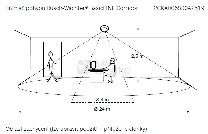 Obrázek produktu ABB čidlo pohybové Busch-Wächter BasicLINE Corridor bílá 6800-0-2519 (6818 U-500) 2CKA006800A2519 2