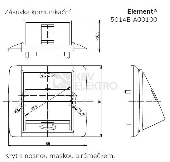 Obrázek produktu ABB Element kryt datové zásuvky karmínová/ledová šedá 5014E-A00100 24 1