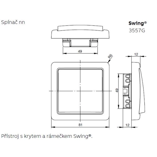 ABB Swing (L) tlačítko č.1/0 světle šedá 3557G-A80340 S1 (obrázek 3)
