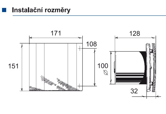 Axiální koupelnový ventilátor se zpětnou klapkou Blauberg QUATRO 100 (obrázek 3)