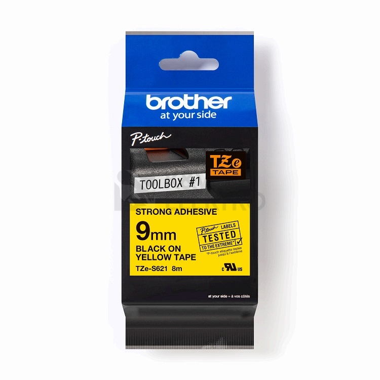 Obrázek produktu Páska do štítkovače Brother ProTape TZE-S621 vysoce přilnavá žlutá/černá 9mm 8m 0