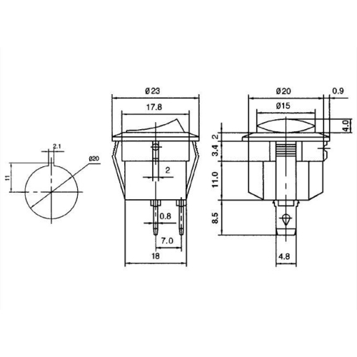 Vypínač kolébkový vestavný kulatý MRS-101-9C3-W/W bílá