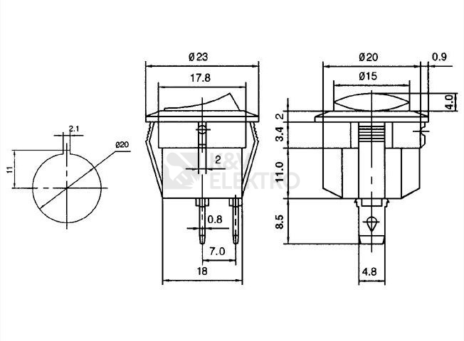 Obrázek produktu  Vypínač kolébkový vestavný kulatý MRS-101-9C3-W/W bílá 1