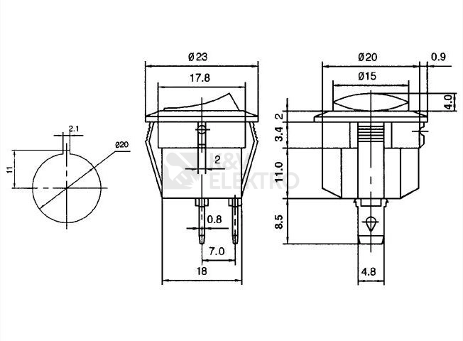 Obrázek produktu Vypínač kolébkový vestavný kulatý MRS-101-9C3-W/W bílá 1