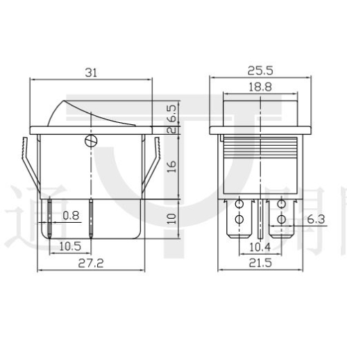 Vypínač vestavný 250V/15A 2P červený podsvícený IRS-201-1C3-R/B
