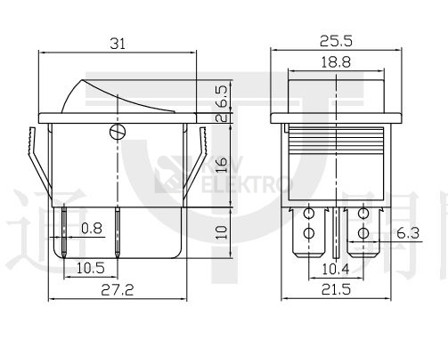 Obrázek produktu  Vypínač vestavný 250V/15A 2P červený podsvícený IRS-201-1C3-R/B 1