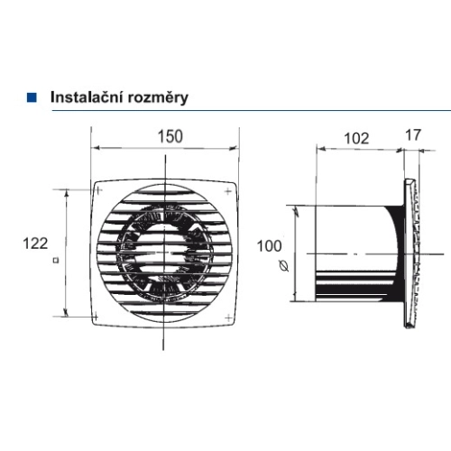 Axiální koupelnový ventilátor se zpětnou klapkou a časovým doběhem Blauberg BRAVO 100T (obrázek 3)