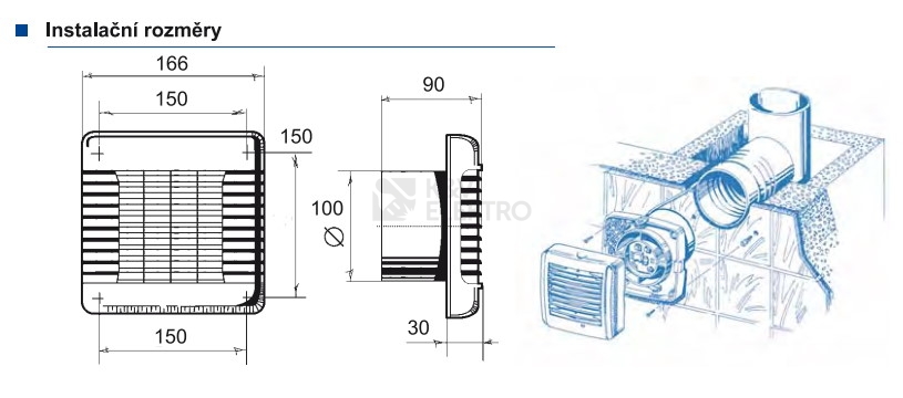 Obrázek produktu Axiální koupelnový ventilátor s automatickou žaluzií a časovým doběhem Blauberg AUTO 100T 1