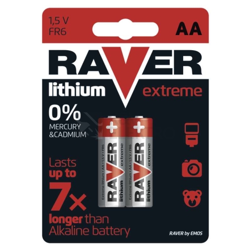 Tužkové baterie AA RAVER FR6 lithiové blistr