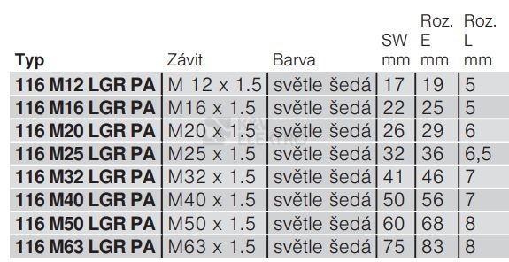 Obrázek produktu Matice OBO 116 M16 LGR PA světle šedá 2048914 1