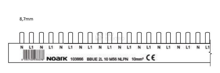Obrázek produktu Propojovací lišta 1F+N 10mm2 Noark BBUE 2L 10 M56 NLPN 18mm 103866 1