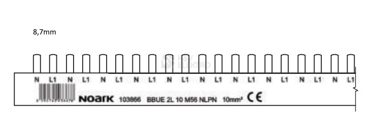 Obrázek produktu Propojovací lišta 1F+N 10mm2 NOARK BBUE 2L 10 M56 NLPN 18mm 103866 1