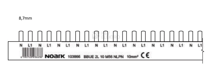 Obrázek produktu Propojovací lišta 1F+N 10mm2 NOARK BBUE 2L 10 M56 NLPN 18mm 103866 1