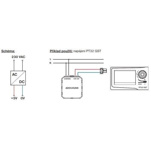 Napájecí zdroj ELEKROBOCK AD05-KU68 5V do krabice KU68 (obrázek 3)
