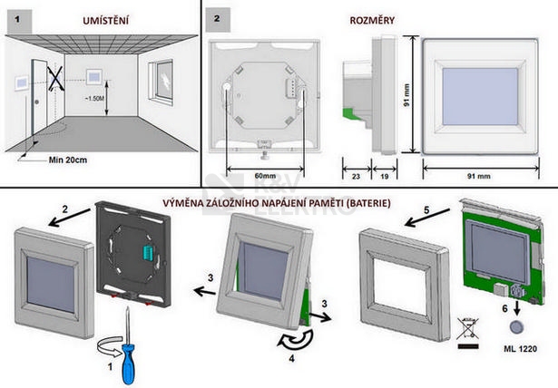 Obrázek produktu  Termostat dotykový Fenix TFT dvě čidla (prostorové + podlahové) 2