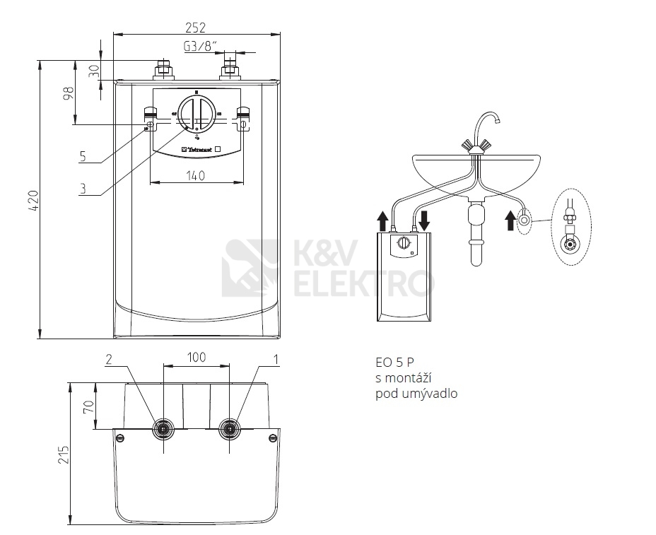 Obrázek produktu Ohřívač vody beztlakový EO 5 P pod umyvadlo 1