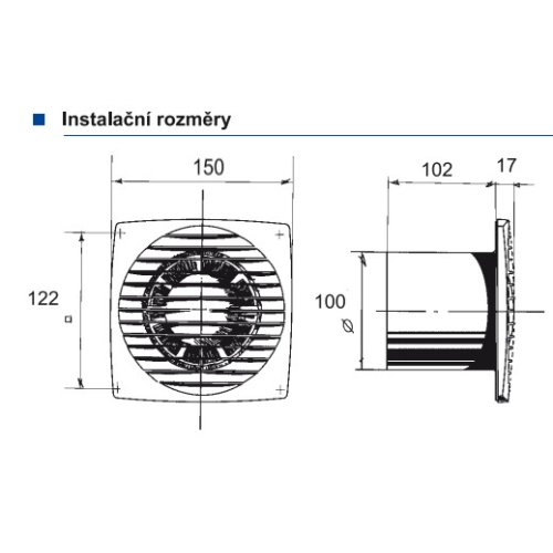 Axiální koupelnový ventilátor se zpětnou klapkou Blauberg BRAVO 100