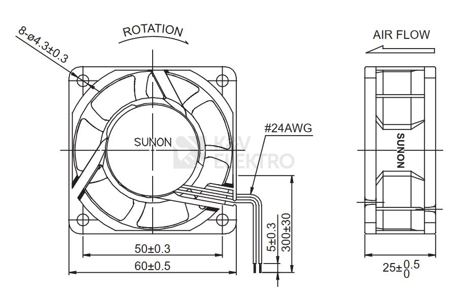Obrázek produktu Ventilátor SUNON MA2062-HVL axiální 230VAC 60x60x25mm 1