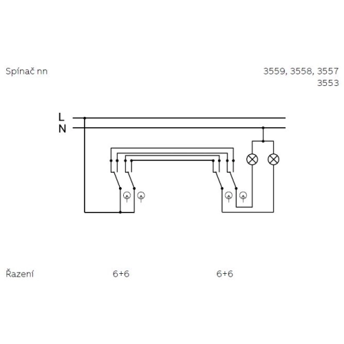 ABB Praktik vypínač č.6+6 dvojitý IP44 šedá 3553-52929 S (obrázek 3)