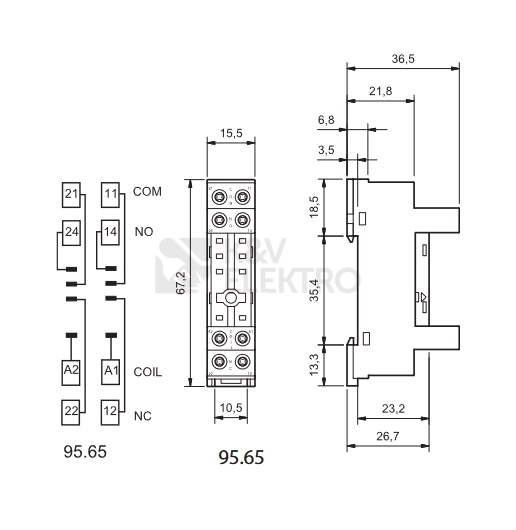 Obrázek produktu Patice Finder 95.65 pro relé 40/41/44 1P/2P 10A nízká 1