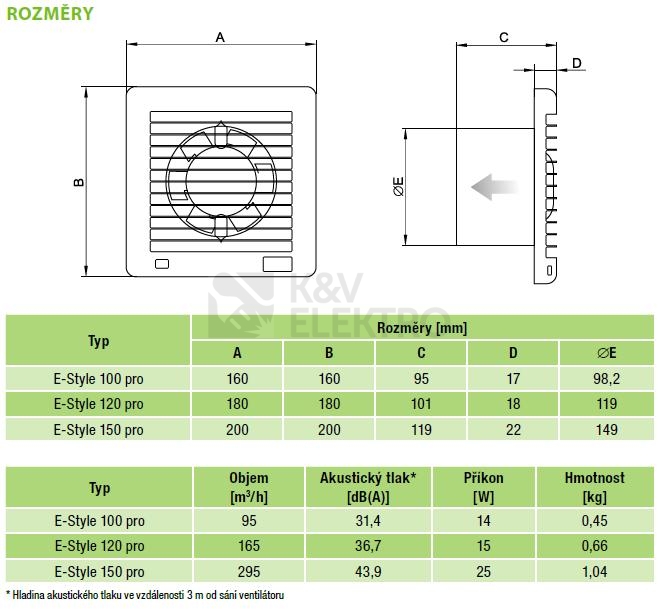 Obrázek produktu Axiální koupelnový ventilátor se zpětnou klapkou E-STYLE 150 PRO 1