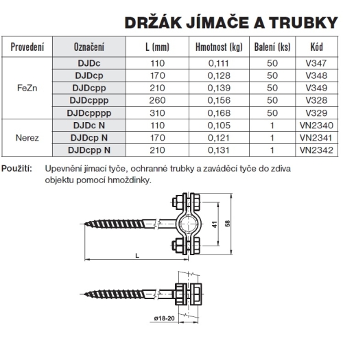 Držák jímače a trubky TREMIS DJDcpp V349