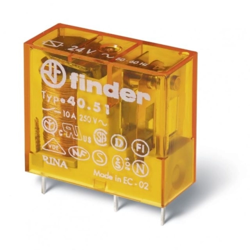 Spínací relé paticové Finder 1P (jednořadé) 10A 24VAC 40.51.8.024.0000