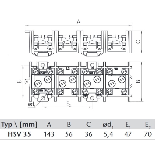 Svorkovnice stoupací 4x35mm2 malá SEZ HSV35