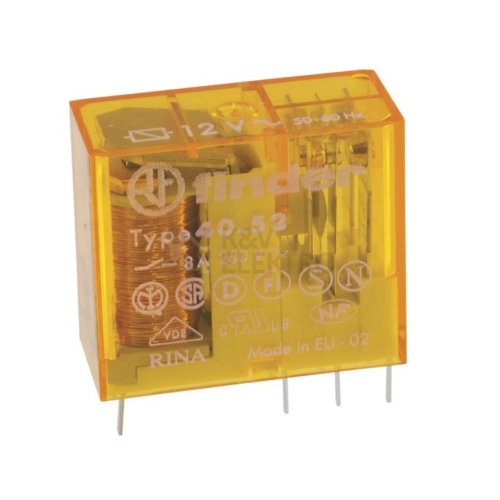 Spínací relé paticové Finder 2P (dvouřadé) 8A 12VAC 40.52.8.012.0000