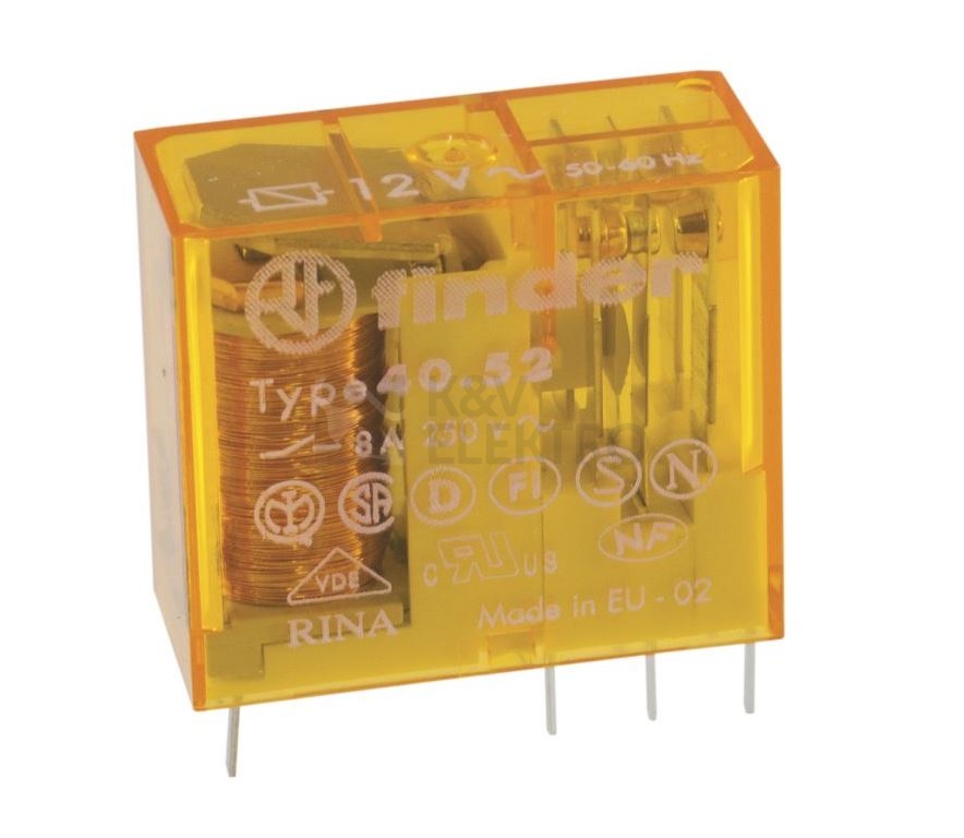 Obrázek produktu Spínací relé paticové Finder 2P (dvouřadé) 8A 12VAC 40.52.8.012.0000 0