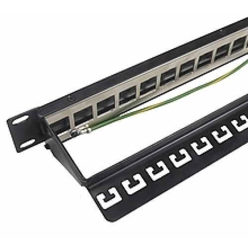 Patch panel Solarix SX24M-0-STP-BK-UNI 24 portů 1U neosazený s vyvazovací lištou pro CAT5E a CAT6 keystony (obrázek 3)