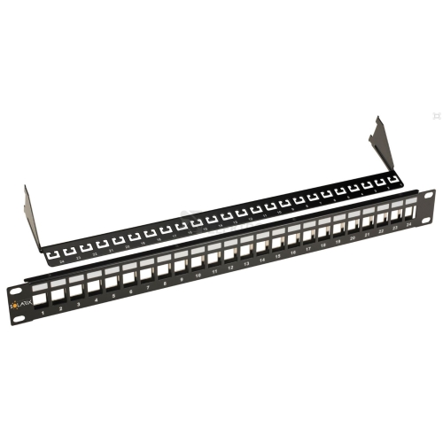 Patch panel Solarix SX24M-0-STP-BK-UNI 24 portů 1U neosazený s vyvazovací lištou pro CAT5E a CAT6 keystony