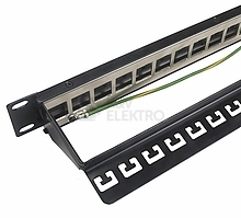 Obrázek produktu Patch panel Solarix SX24M-0-STP-BK-UNI 24 portů 1U neosazený s vyvazovací lištou pro CAT5E a CAT6 keystony 1