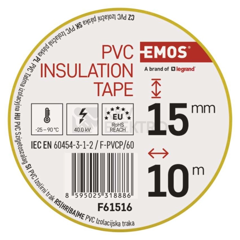 Obrázek produktu Izolační páska EMOS F61516 15mm x 10m žlutá 6