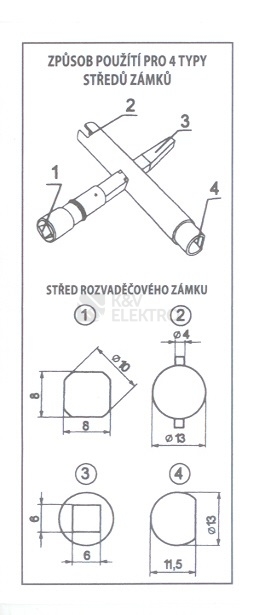 Obrázek produktu Klička na zámky rozvaděčů Lidokov 3015 univerzální 01.041 1