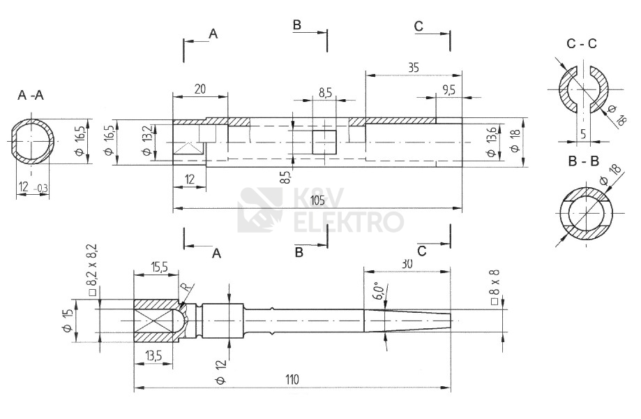 Obrázek produktu Klička na zámky rozvaděčů Lidokov 3015 univerzální 01.041 2