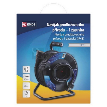 Obrázek produktu  Gumový prodlužovací kabel na bubnu 25m/1zásuvka 3x1,5mm2 černá EMOS P08125 1908212500 1