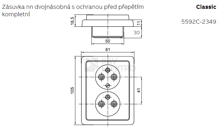 Obrázek produktu ABB Classic dvojzásuvka jasně bílá 5592C-2349B1 s přepěťovou ochranou 1