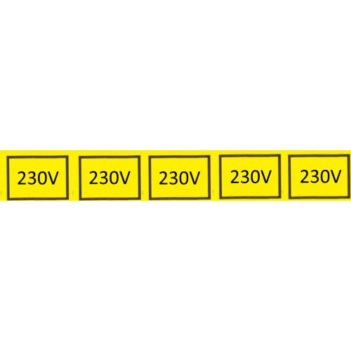 Samolepka, 230V v obdélníku (5x) (žlutá) 25x15mm