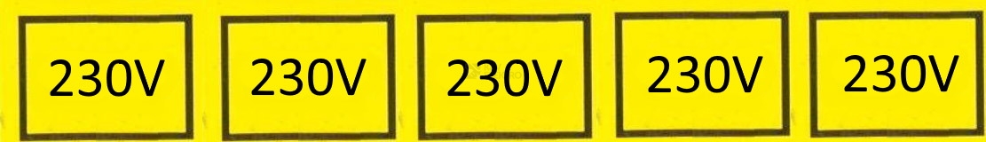 Obrázek produktu Samolepka, 230V v obdélníku (5x) (žlutá) 25x15mm 0