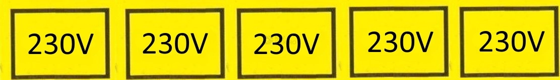 Obrázek produktu Samolepka, 230V v obdélníku (5x) (žlutá) 25x15mm 0