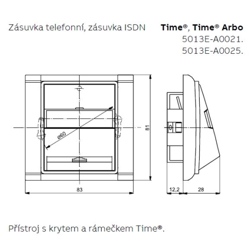 ABB Element,Time kryt zásuvky telefonní dvojnásobné (pro přístroj 5013U) bílá/ledová šedá 5013E-A00215 04