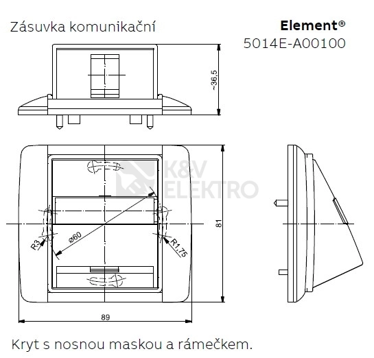Obrázek produktu ABB Element kryt datové zásuvky karamelová/ledová šedá 5014E-A00100 07 1