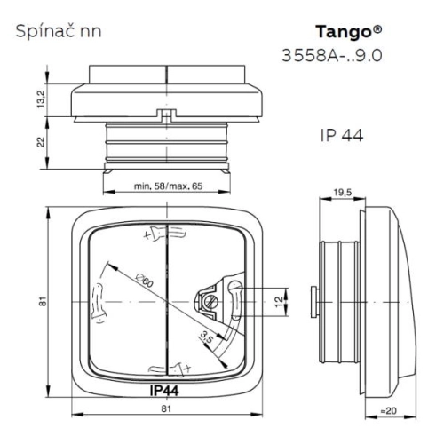 ABB Tango tlačítko č.1/0So IP44 kouřová šedá 3558A-80920 S2 s popisovým polem (obrázek 3)