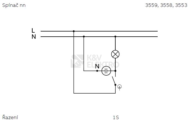 Obrázek produktu ABB Classic vypínač č.1S jasně bílá 3553-21289 B1 se signalizační doutnavkou 1
