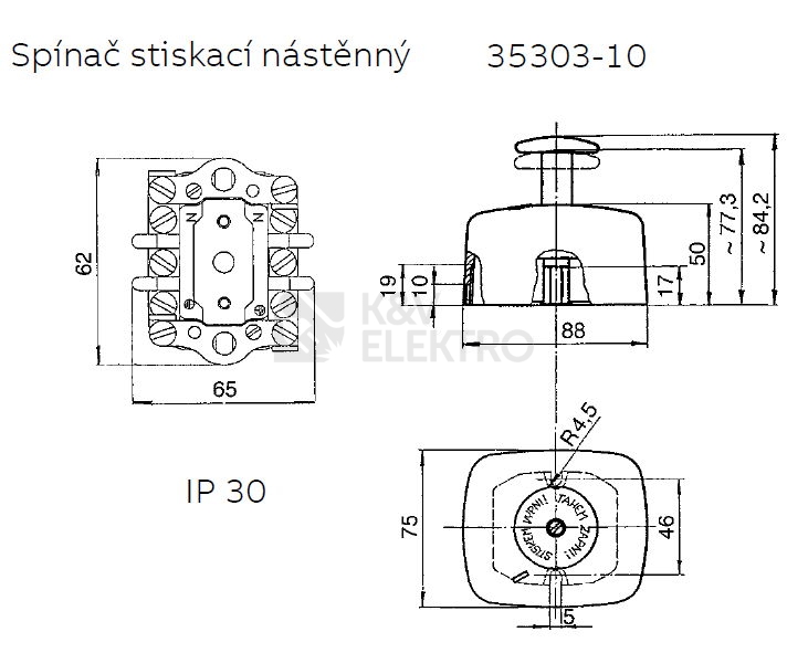 Obrázek produktu  ABB spínač trojpólový stiskací nástěnný 16A 400V IP30 35303-10 černá 2